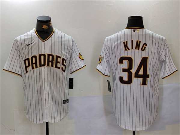 Mens San Diego Padres #34 Michael King White Cool Base Stitched Baseball Jersey